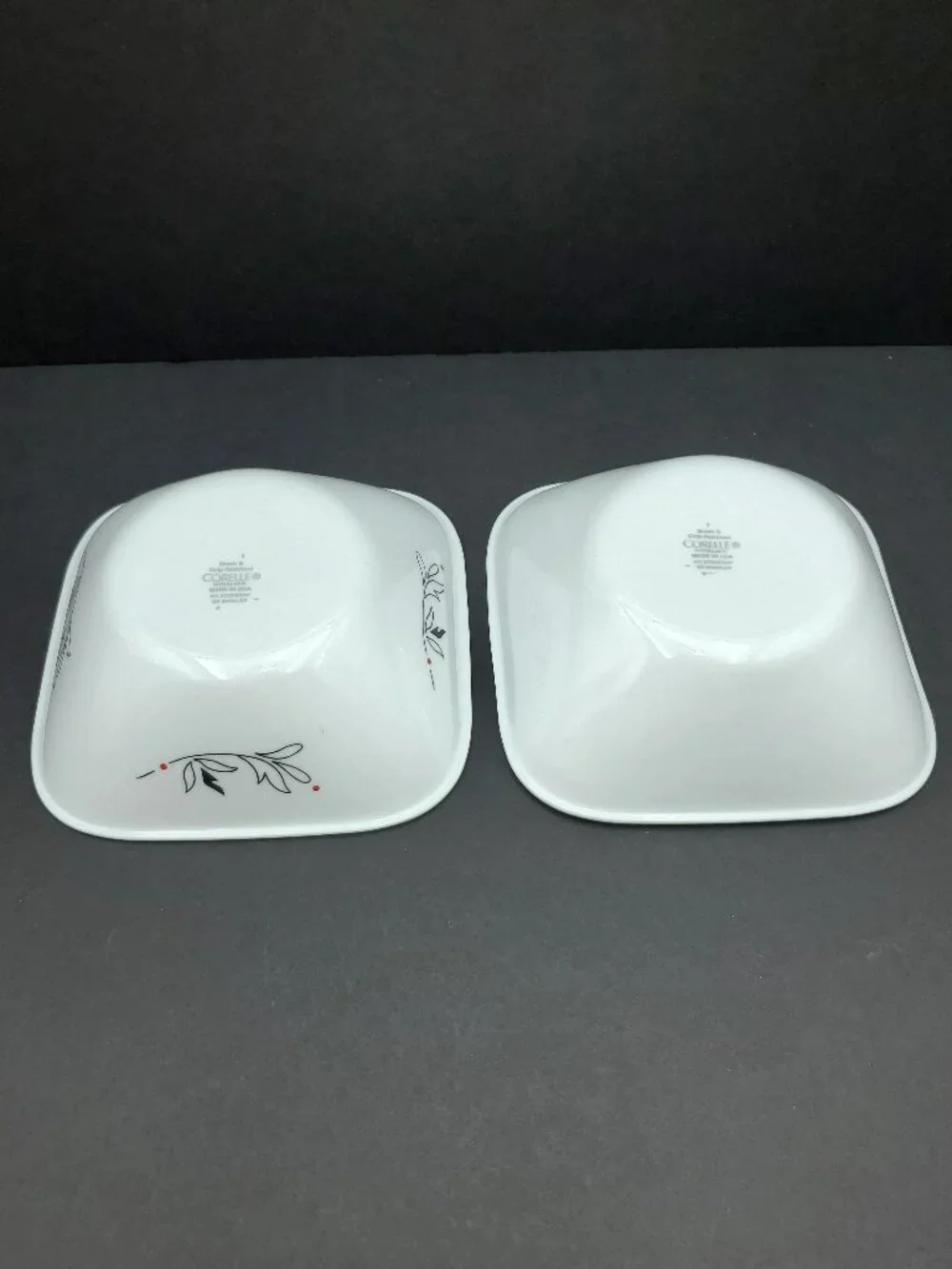 Corelle Royal Lines Soup Cereal Bowls Square White Bowls with Red Rims